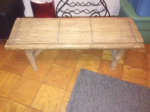 2 BAMBOO BENCH AND 3 ARTIFICIAL PLANTS –